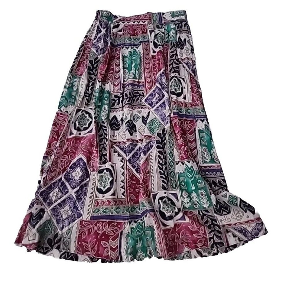 VTG 90's Katie Brooke A-Line Ethnic Tribal Arrow Hippie Midi Skirt USAmade Sz 10
